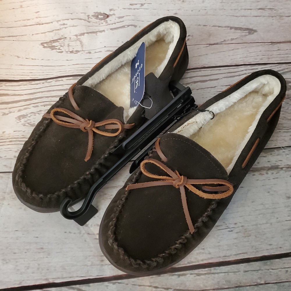 George men's genuine suede indoor/outdoor sole trapper moccasins brown 7, 8